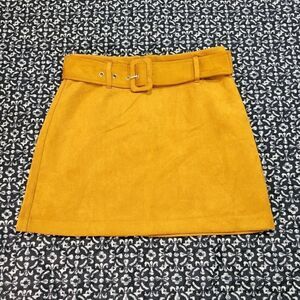 Brown Suede Belted Mini Skirt